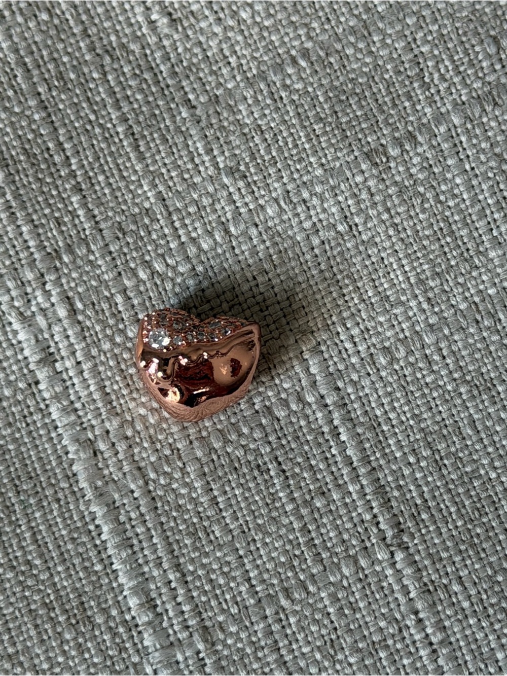 Rose Gold Heart Charm with Clear Crystals